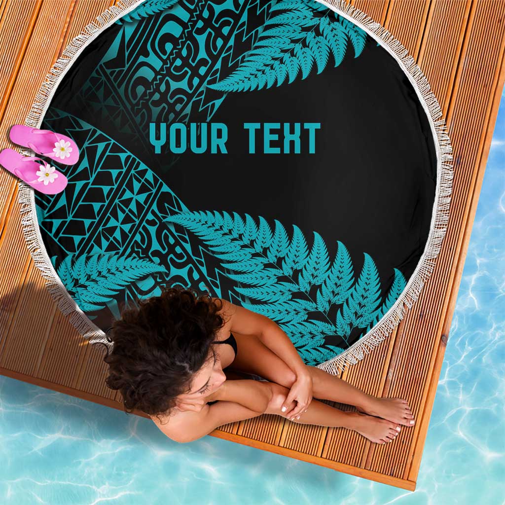New Zealand Rugby Pacific Personalised Beach Blanket All Turquoise Maori Pasifika Fern Pattern