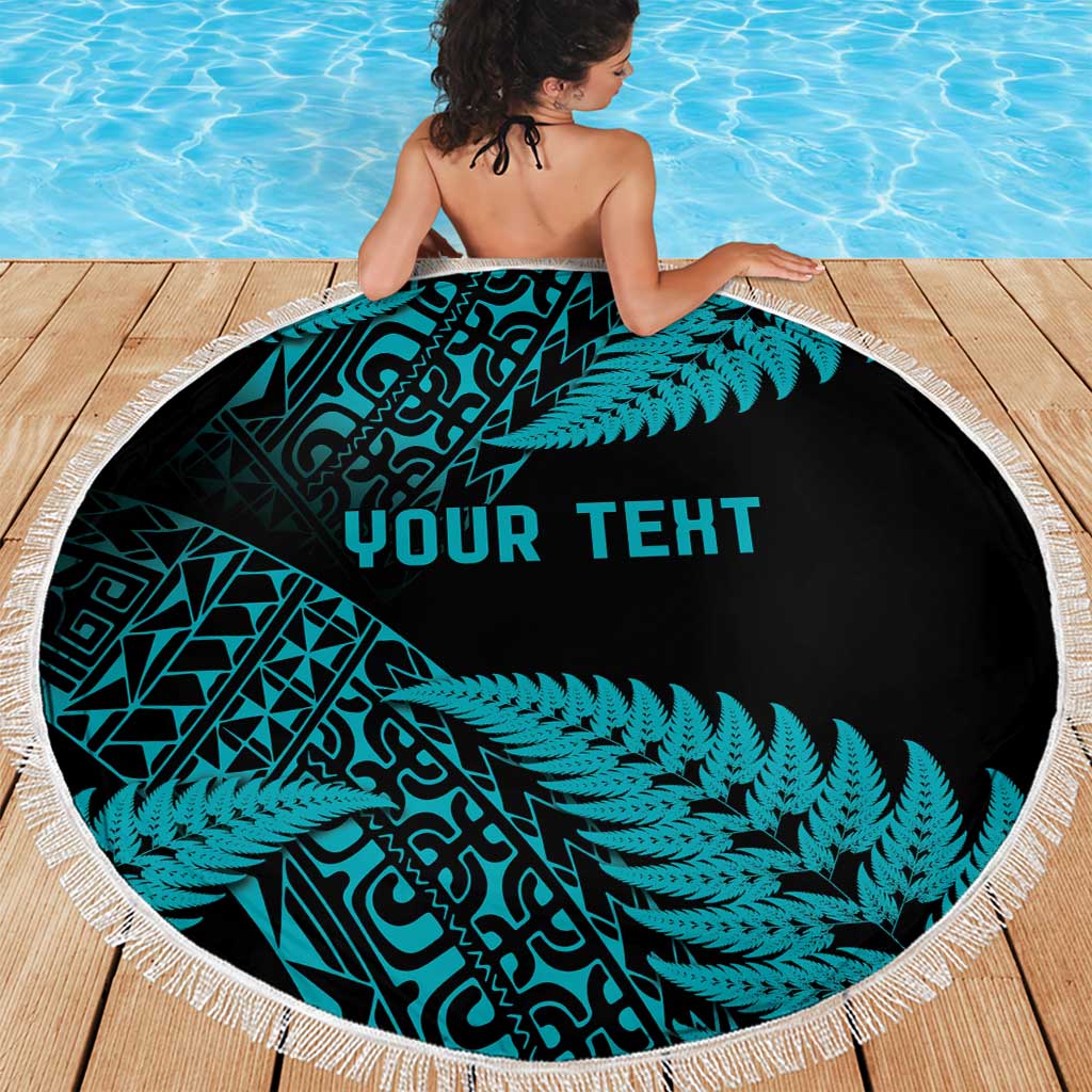 New Zealand Rugby Pacific Personalised Beach Blanket All Turquoise Maori Pasifika Fern Pattern
