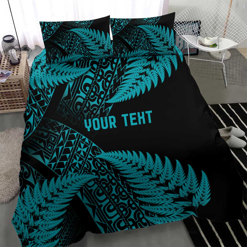 New Zealand Rugby Pacific Personalised Bedding Set All Turquoise Maori Pasifika Fern Pattern