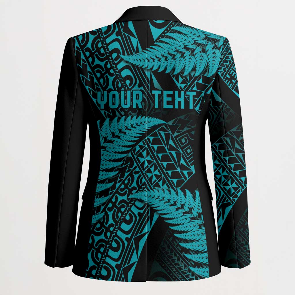 New Zealand Rugby Pacific Personalised Blazer All Turquoise Maori Pasifika Fern Pattern - Polynesian Pride