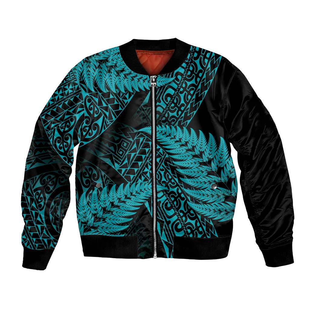 New Zealand Rugby Pacific Personalised Bomber Jacket All Turquoise Maori Pasifika Fern Pattern