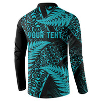 New Zealand Rugby Pacific Personalised Button Sweatshirt All Turquoise Maori Pasifika Fern Pattern