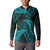 New Zealand Rugby Pacific Personalised Button Sweatshirt All Turquoise Maori Pasifika Fern Pattern