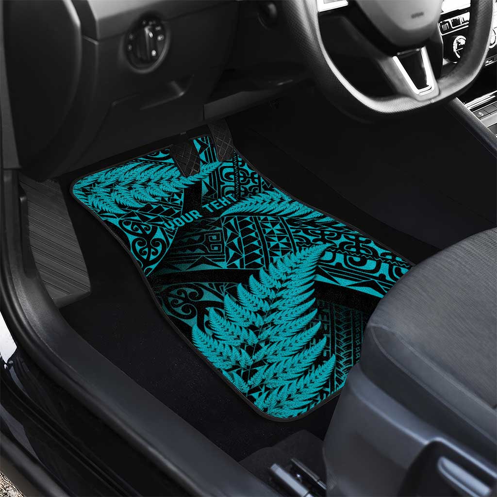 New Zealand Rugby Pacific Personalised Car Mats All Turquoise Maori Pasifika Fern Pattern