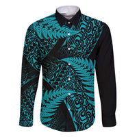 New Zealand Rugby Pacific Personalised Family Matching Off The Shoulder Long Sleeve Dress and Hawaiian Shirt All Turquoise Maori Pasifika Fern Pattern