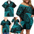 New Zealand Rugby Pacific Personalised Family Matching Off Shoulder Short Dress and Hawaiian Shirt All Turquoise Maori Pasifika Fern Pattern