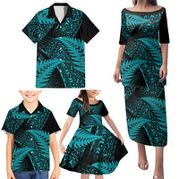 New Zealand Rugby Pacific Personalised Family Matching Puletasi and Hawaiian Shirt All Turquoise Maori Pasifika Fern Pattern