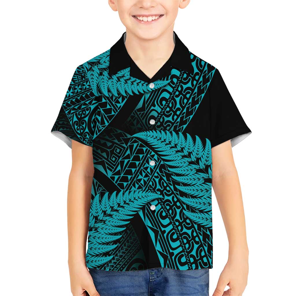 New Zealand Rugby Pacific Personalised Family Matching Puletasi and Hawaiian Shirt All Turquoise Maori Pasifika Fern Pattern