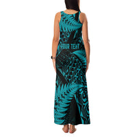 New Zealand Rugby Pacific Personalised Family Matching Tank Maxi Dress and Hawaiian Shirt All Turquoise Maori Pasifika Fern Pattern