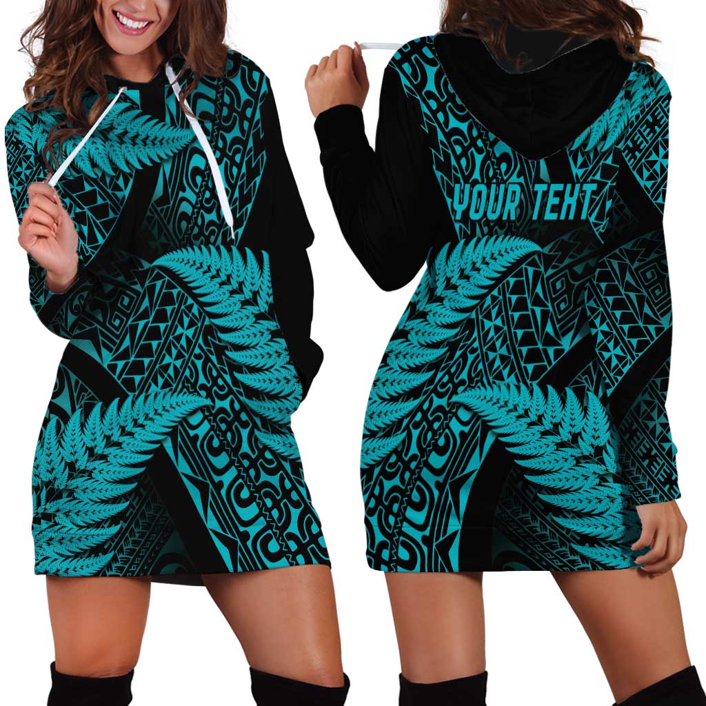 New Zealand Rugby Pacific Personalised Hoodie Dress All Turquoise Maori Pasifika Fern Pattern