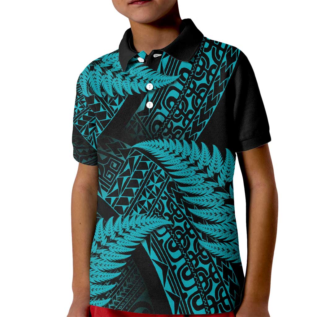 New Zealand Rugby Pacific Personalised Kid Polo Shirt All Turquoise Maori Pasifika Fern Pattern