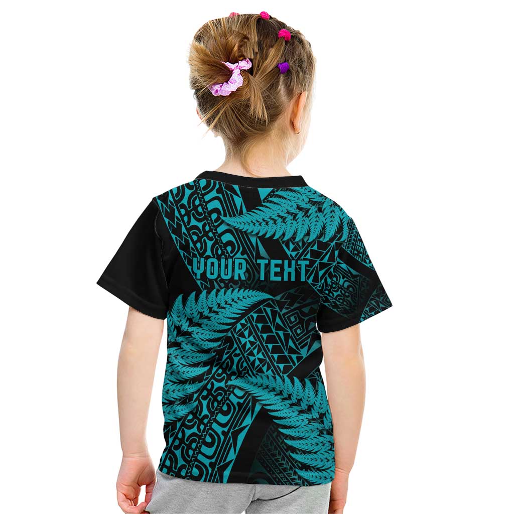New Zealand Rugby Pacific Personalised Kid T Shirt All Turquoise Maori Pasifika Fern Pattern