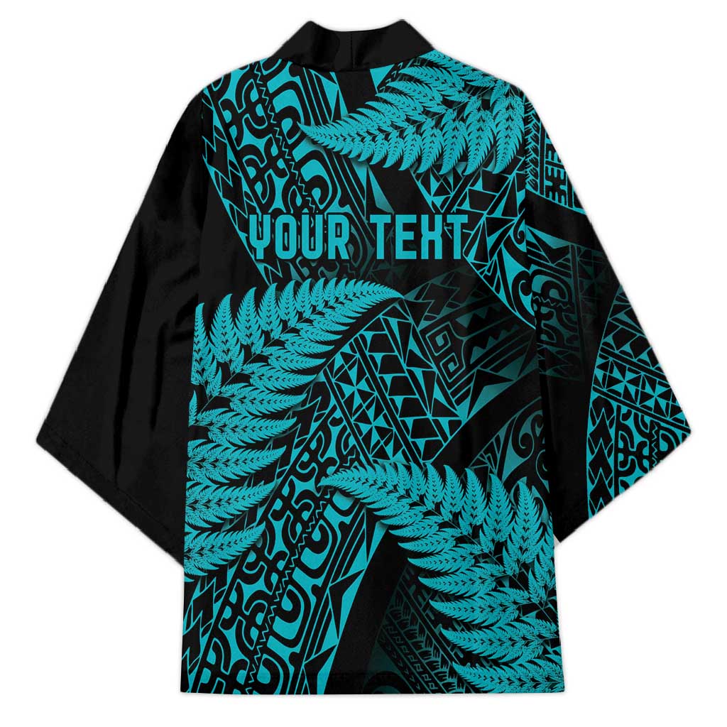 New Zealand Rugby Pacific Personalised Kimono All Turquoise Maori Pasifika Fern Pattern - Polynesian Pride