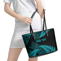 New Zealand Rugby Pacific Personalised Leather Tote Bag All Turquoise Maori Pasifika Fern Pattern