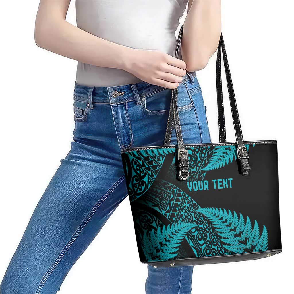 New Zealand Rugby Pacific Personalised Leather Tote Bag All Turquoise Maori Pasifika Fern Pattern
