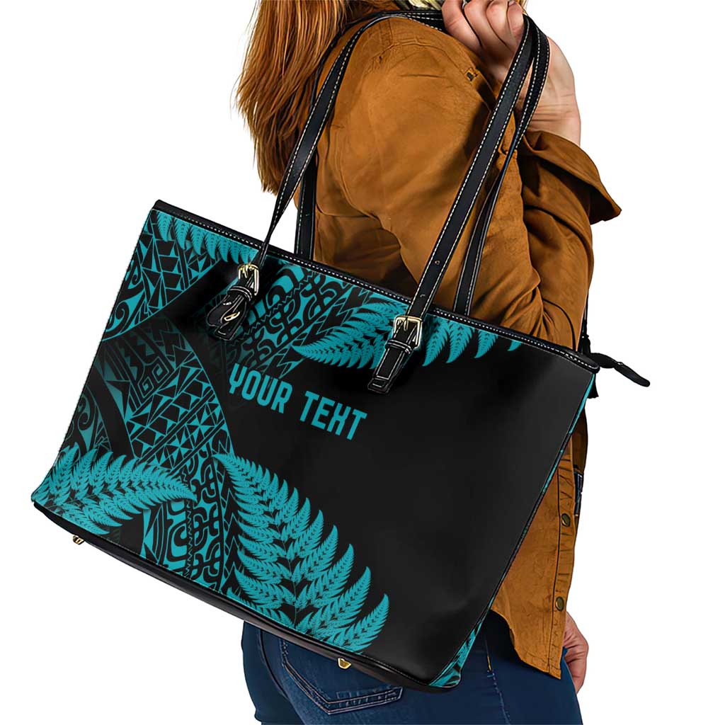 New Zealand Rugby Pacific Personalised Leather Tote Bag All Turquoise Maori Pasifika Fern Pattern