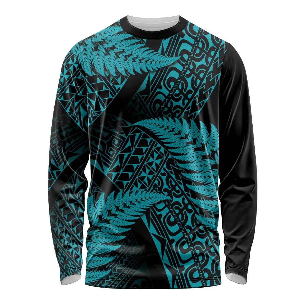 New Zealand Rugby Pacific Personalised Long Sleeve Shirt All Turquoise Maori Pasifika Fern Pattern