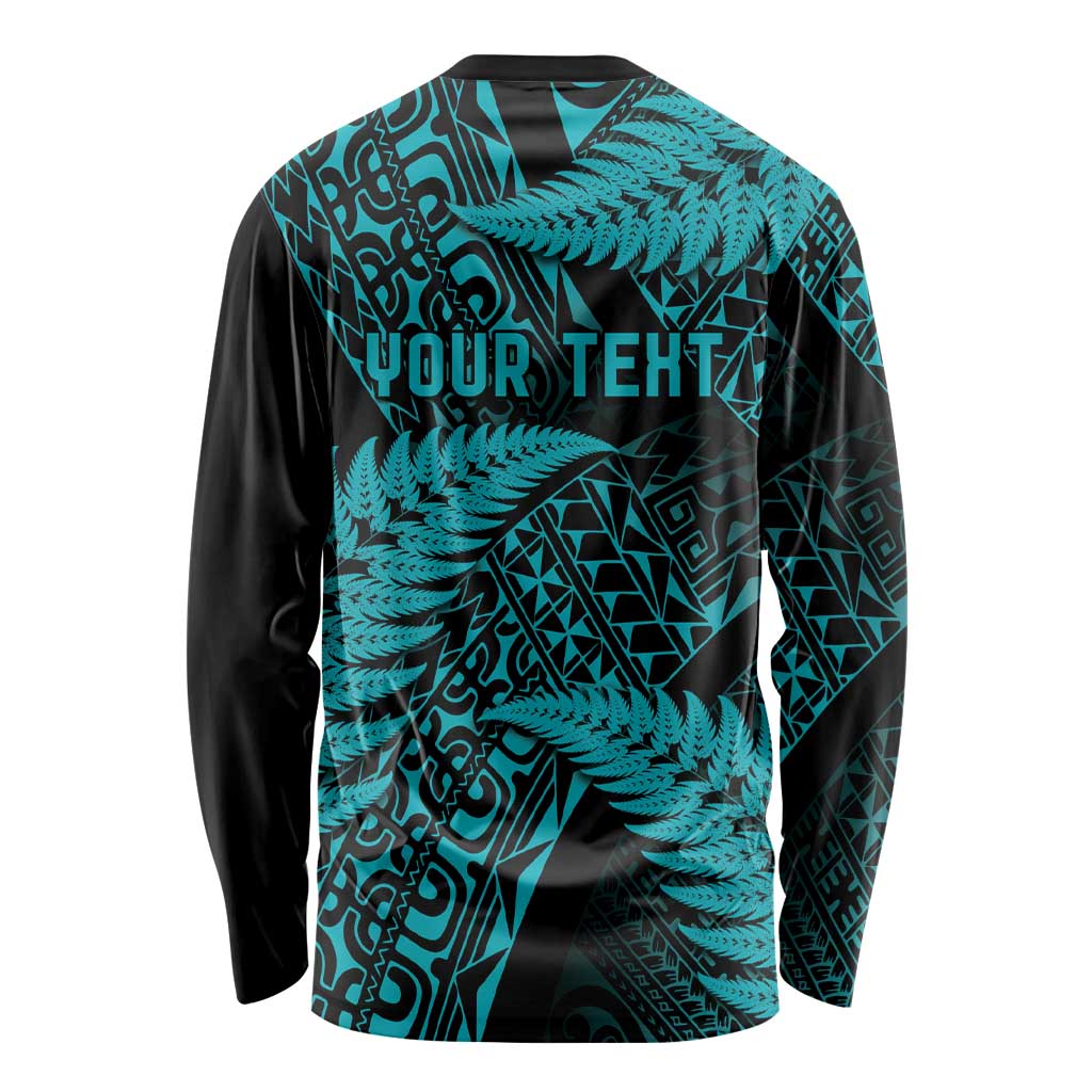 New Zealand Rugby Pacific Personalised Long Sleeve Shirt All Turquoise Maori Pasifika Fern Pattern