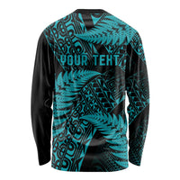 New Zealand Rugby Pacific Personalised Long Sleeve Shirt All Turquoise Maori Pasifika Fern Pattern