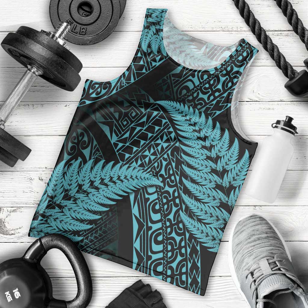 New Zealand Rugby Pacific Personalised Men Tank Top All Turquoise Maori Pasifika Fern Pattern