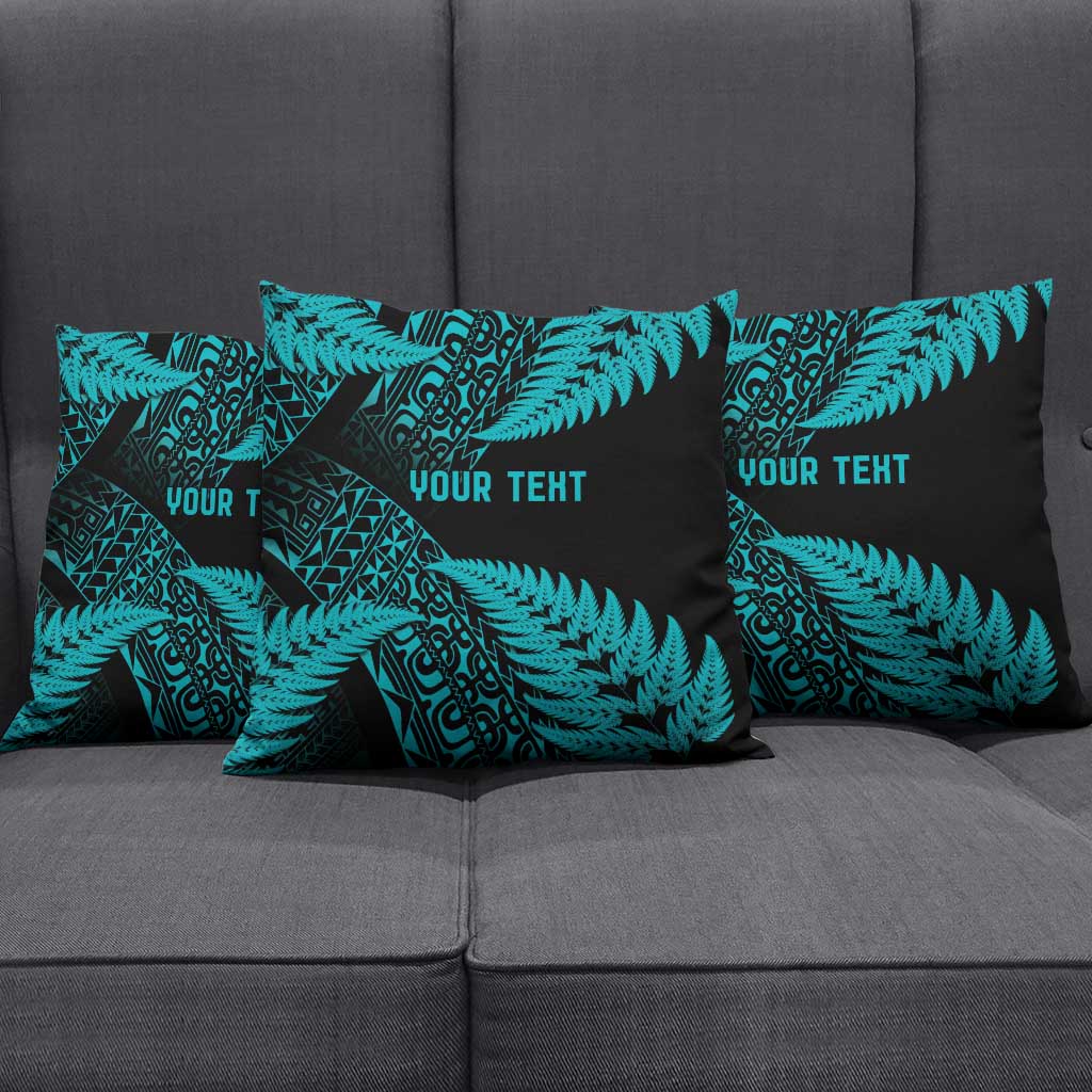 New Zealand Rugby Pacific Personalised Pillow Cover All Turquoise Maori Pasifika Fern Pattern - Polynesian Pride