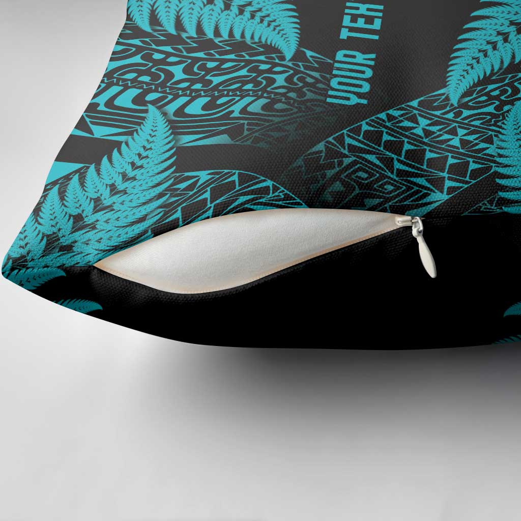 New Zealand Rugby Pacific Personalised Pillow Cover All Turquoise Maori Pasifika Fern Pattern - Polynesian Pride