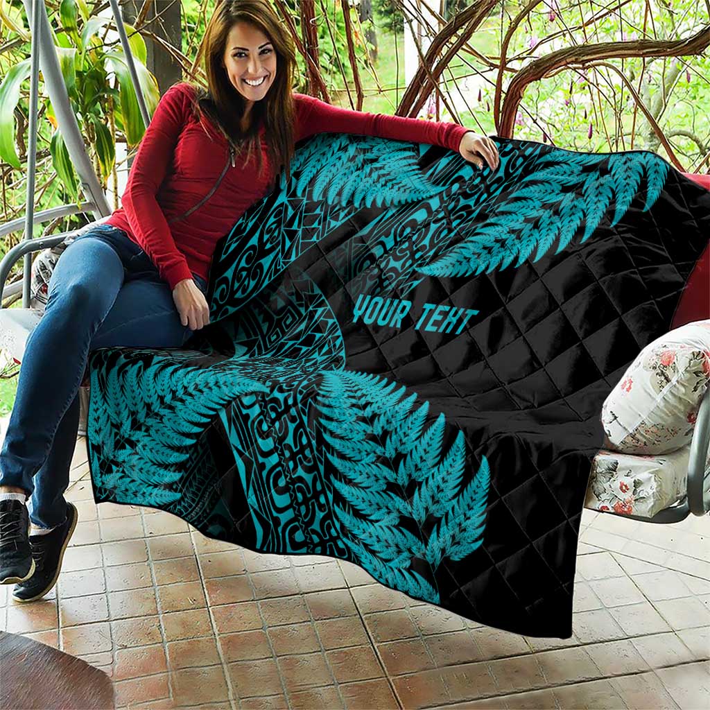 New Zealand Rugby Pacific Personalised Quilt All Turquoise Maori Pasifika Fern Pattern