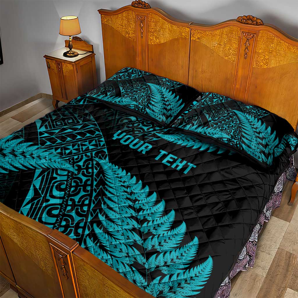 New Zealand Rugby Pacific Personalised Quilt Bed Set All Turquoise Maori Pasifika Fern Pattern