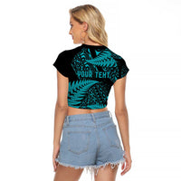 New Zealand Rugby Pacific Personalised Raglan Cropped T Shirt All Turquoise Maori Pasifika Fern Pattern