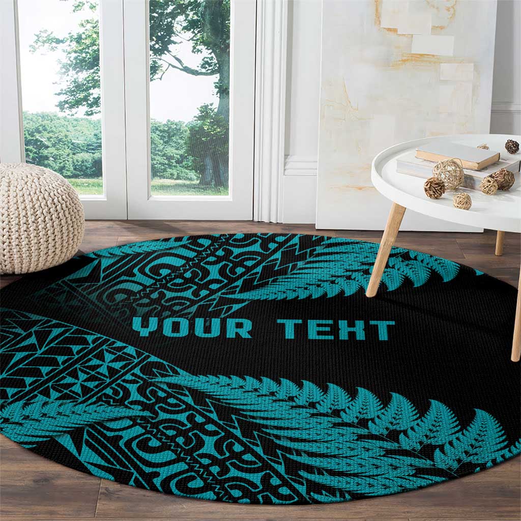 New Zealand Rugby Pacific Personalised Round Carpet All Turquoise Maori Pasifika Fern Pattern