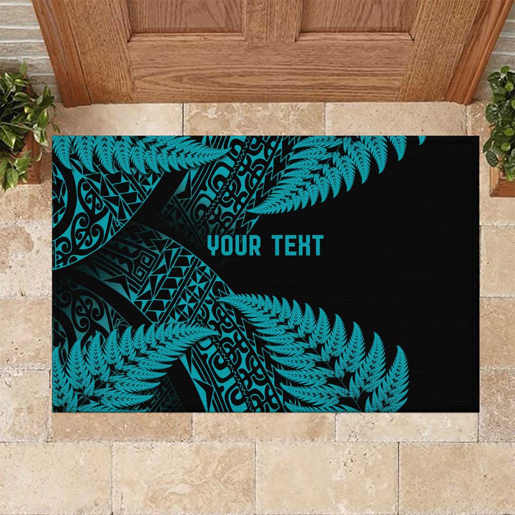 New Zealand Rugby Pacific Personalised Rubber Doormat All Turquoise Maori Pasifika Fern Pattern
