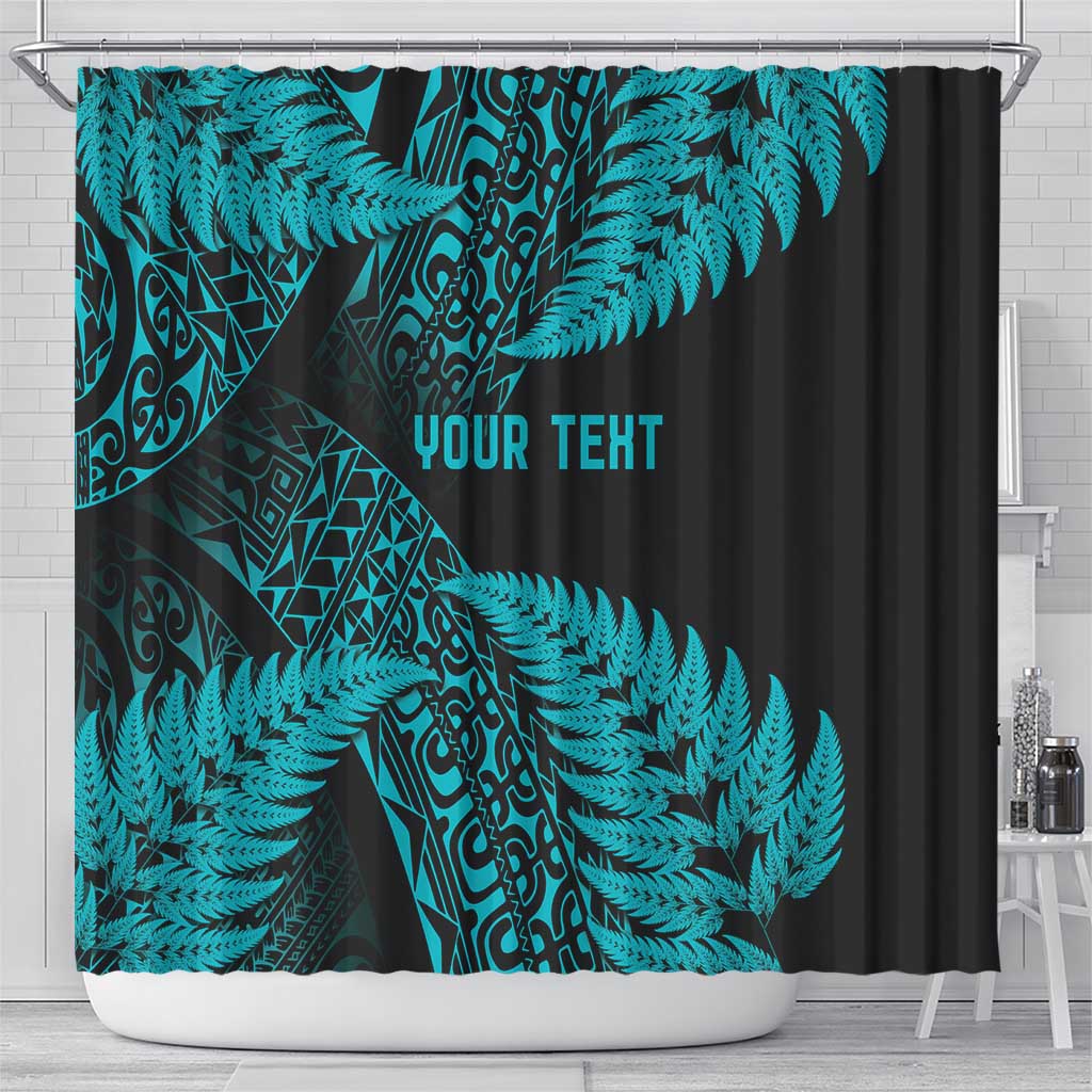 New Zealand Rugby Pacific Personalised Shower Curtain All Turquoise Maori Pasifika Fern Pattern