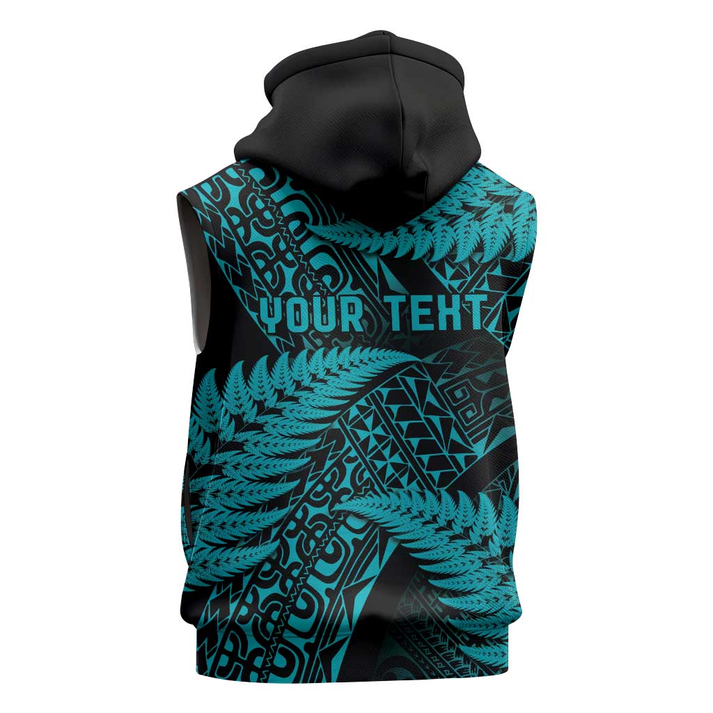 New Zealand Rugby Pacific Personalised Sleeveless Zip Hoodie All Turquoise Maori Pasifika Fern Pattern - Polynesian Pride