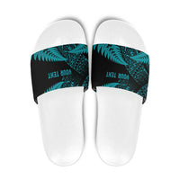 New Zealand Rugby Pacific Personalised Slide Sandals All Turquoise Maori Pasifika Fern Pattern - Polynesian Pride