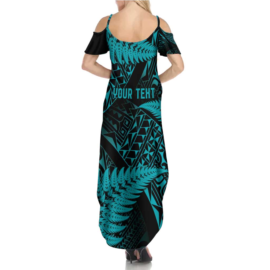 New Zealand Rugby Pacific Personalised Summer Maxi Dress All Turquoise Maori Pasifika Fern Pattern