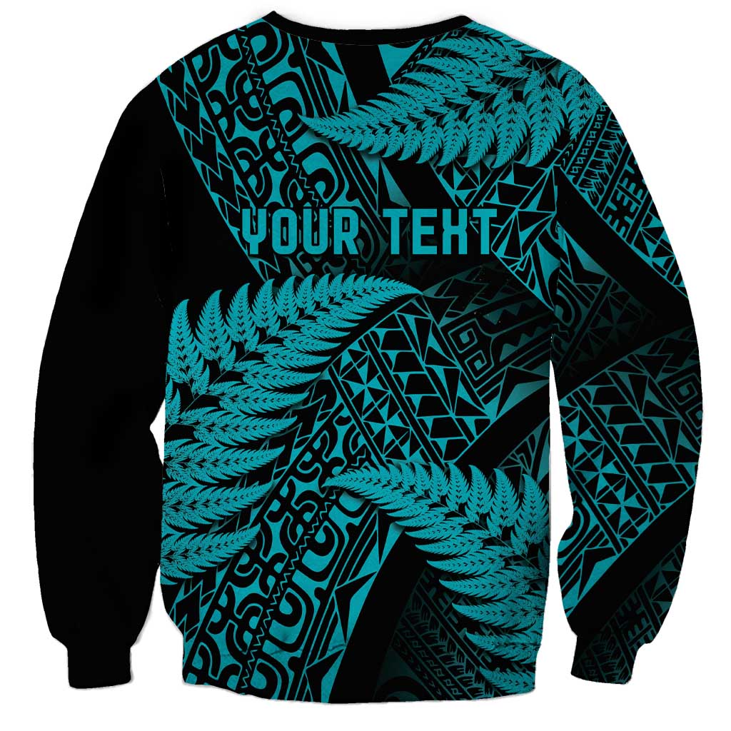 New Zealand Rugby Pacific Personalised Sweatshirt All Turquoise Maori Pasifika Fern Pattern