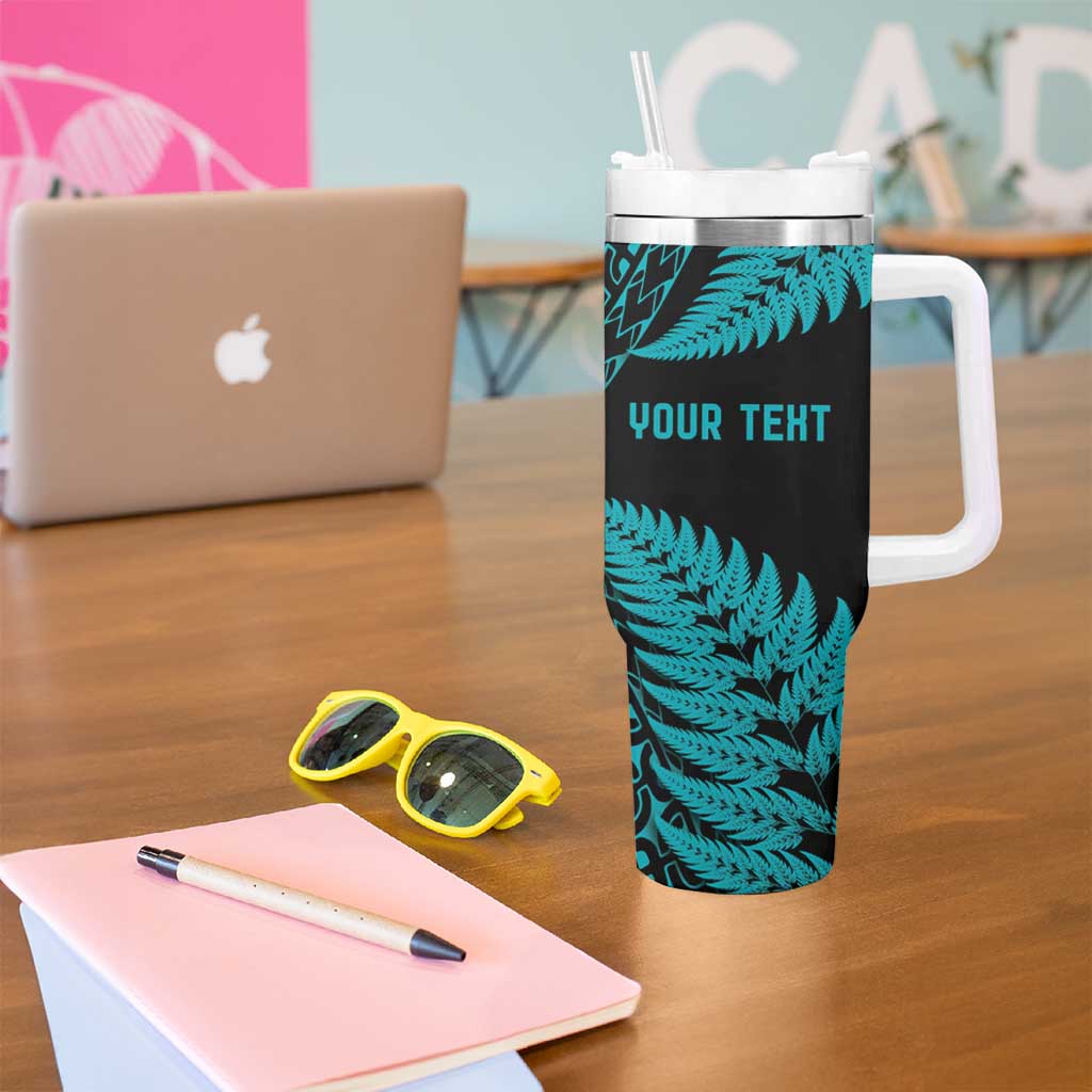 New Zealand Rugby Pacific Personalised Tumbler With Handle All Turquoise Maori Pasifika Fern Pattern