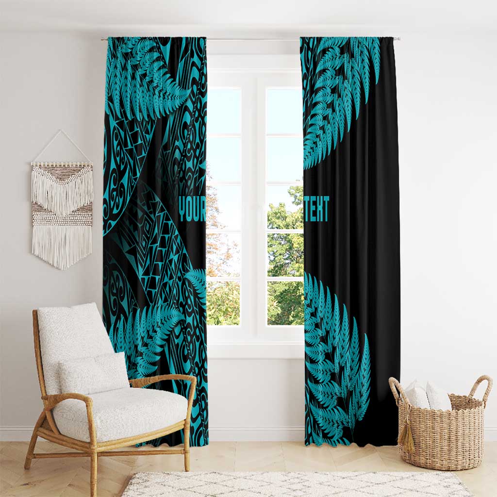 New Zealand Rugby Pacific Personalised Window Curtain All Turquoise Maori Pasifika Fern Pattern