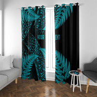 New Zealand Rugby Pacific Personalised Window Curtain All Turquoise Maori Pasifika Fern Pattern