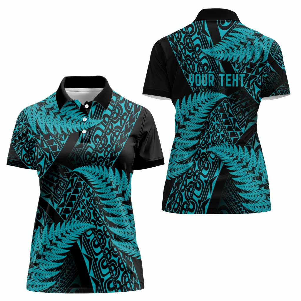 New Zealand Rugby Pacific Personalised Women Polo Shirt All Turquoise Maori Pasifika Fern Pattern