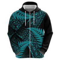 New Zealand Rugby Pacific Personalised Zip Hoodie All Turquoise Maori Pasifika Fern Pattern