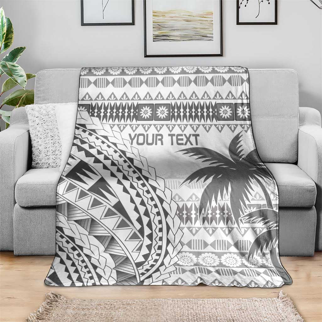 Custom Fiji Rugby Blanket Polynesian Fijian Masi Palm Tree