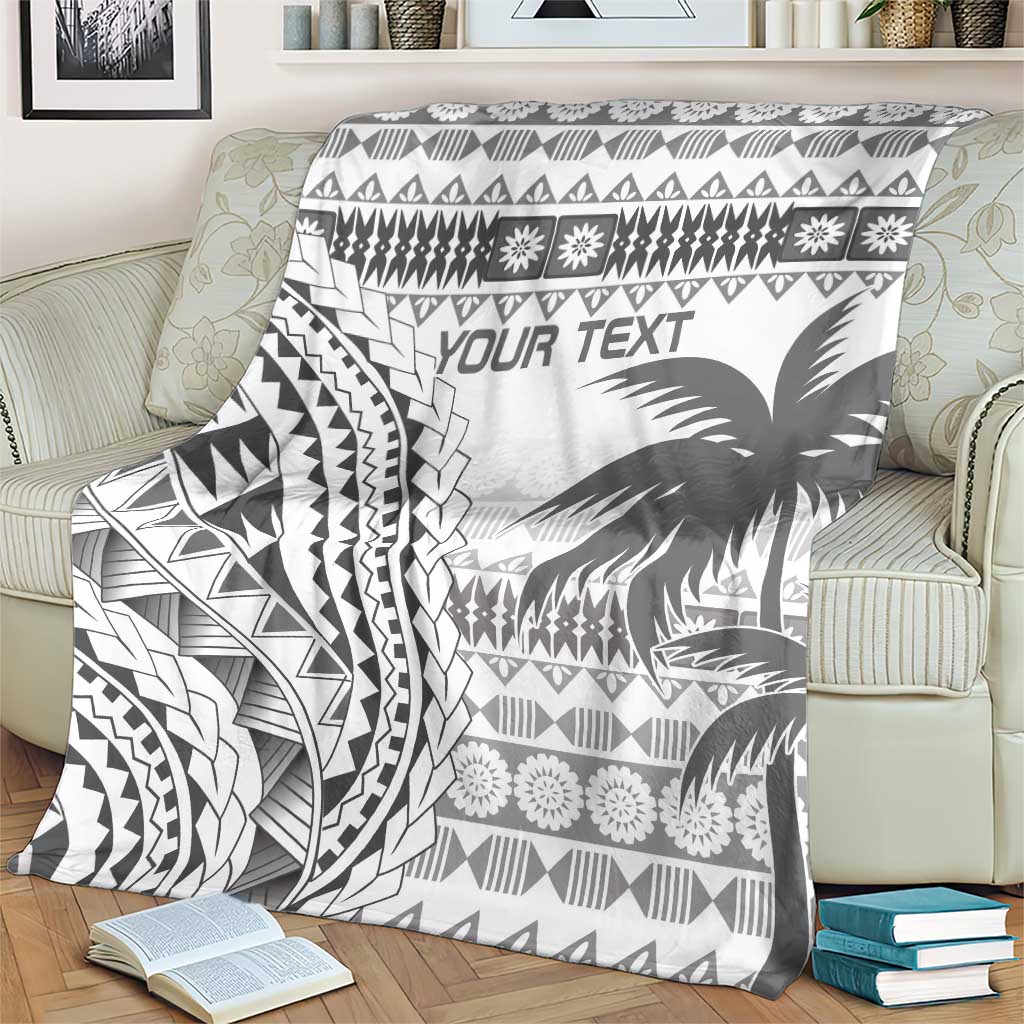 Custom Fiji Rugby Blanket Polynesian Fijian Masi Palm Tree