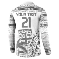Custom Fiji Rugby Button Sweatshirt Polynesian Fijian Masi Palm Tree