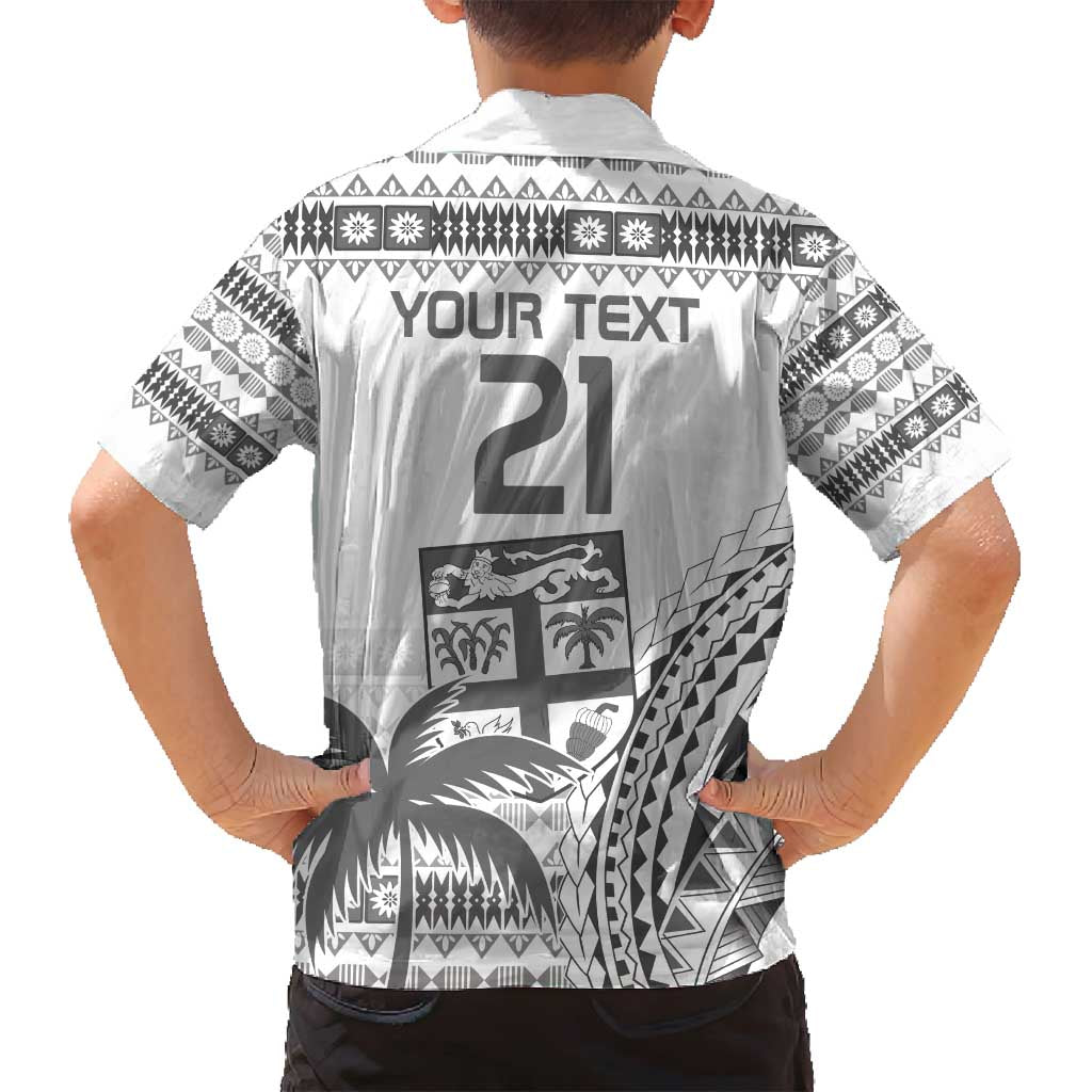 Custom Fiji Rugby Family Matching Off Shoulder Short Dress and Hawaiian Shirt Polynesian Fijian Masi Palm Tree LT9 - Polynesian Pride