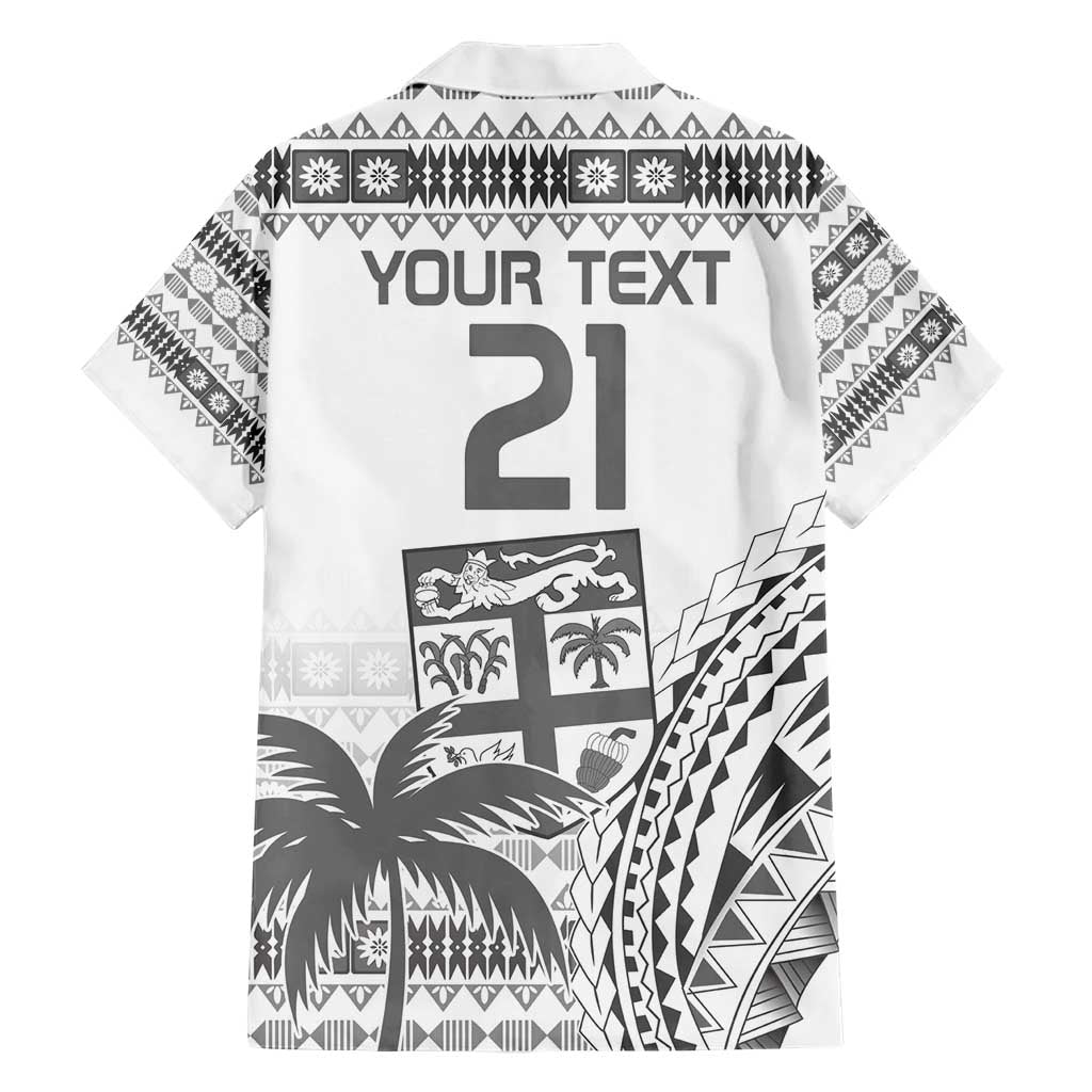 Custom Fiji Rugby Family Matching Short Sleeve Bodycon Dress and Hawaiian Shirt Polynesian Fijian Masi Palm Tree