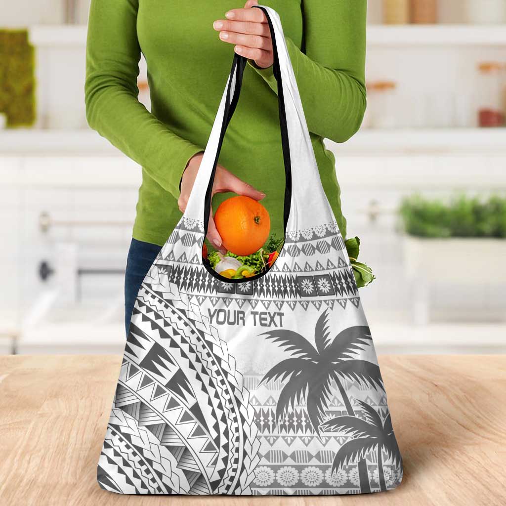 Custom Fiji Rugby Grocery Bag Polynesian Fijian Masi Palm Tree