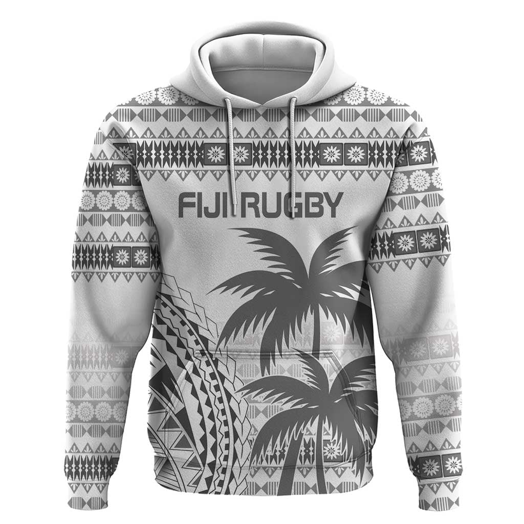 Custom Fiji Rugby Hoodie Polynesian Fijian Masi Palm Tree LT9 Pullover Hoodie White - Polynesian Pride
