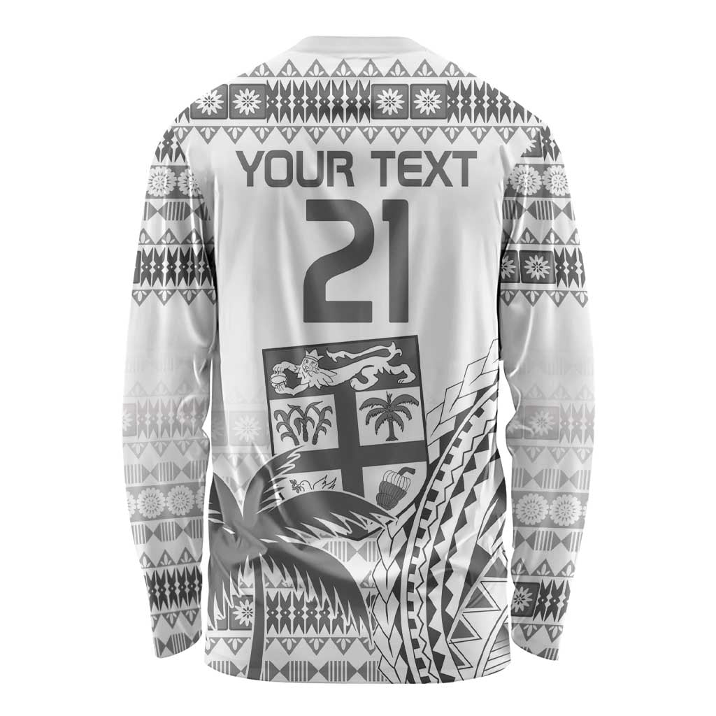 Custom Fiji Rugby Long Sleeve Shirt Polynesian Fijian Masi Palm Tree