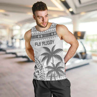 Custom Fiji Rugby Men Tank Top Polynesian Fijian Masi Palm Tree LT9 White - Polynesian Pride
